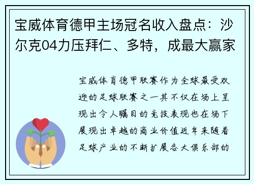 宝威体育德甲主场冠名收入盘点：沙尔克04力压拜仁、多特，成最大赢家 - 副本